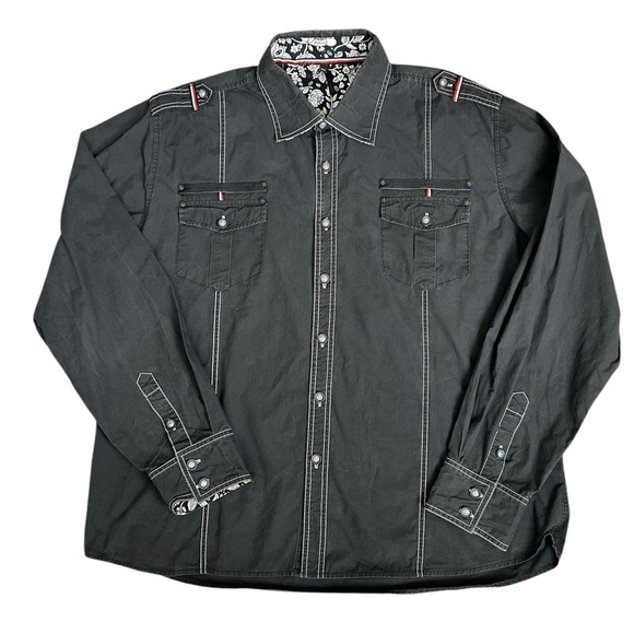 100% cotton Men's Y2K Black Button-Up Shirt with cool details size 4XL - Picture 1 of 11